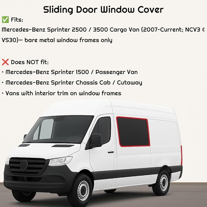 Magnetic Insulated Sliding Door Window Cover for 2007-2026 Mercedes-Benz Sprinter NCV3/VS30 Vans with No Plastic Trim, Blackout Privacy Sun Shades for Stealth Camping – Dark Gray