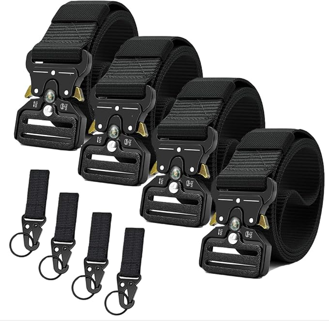Tactical Belt Men 4 Pack, Compass Military Nylon Web Belt, Heavy Duty Belt Quick Release Metal Buckle Riggers Belt