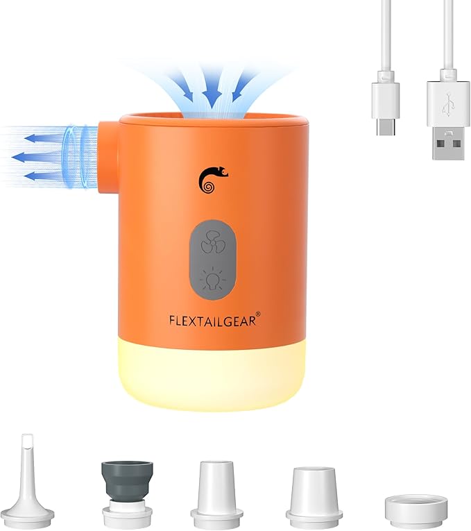 FLEXTAILGEAR 4.5kPa Air Pump for Inflatables, Portable Air Pump with Led Light, 3600 mAh Rechargeable Battery Air Mattress Pump Inflator Pump for Pool Floats Boats Sleeping Pads Inflatable Toys