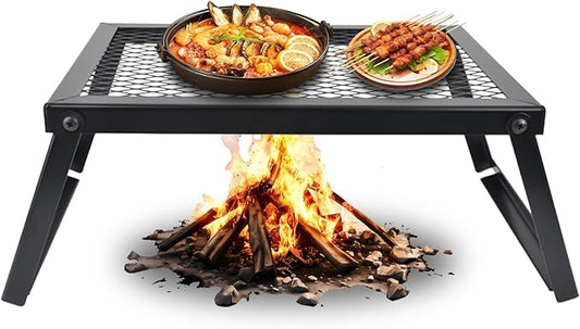 Extra-Thick Portable Folding BBQ Grill-Camping Iron Electrophoresis Rustproof Grill with Heat-Resistant Grid,Doublesas Dish Rack & CampTable(15.9''x11.8''x7.3'')