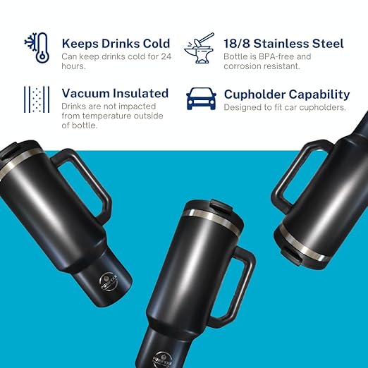 HydraTumbler | 40 oz Filtered Stainless Steel Tumbler | Includes 3-Month Water Filter | BPA-Free, Removes Lead, Chlorine, Arsenic, VOCs (Black, 40 OZ)