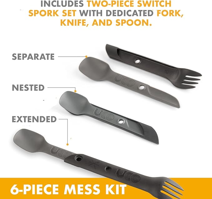 UCO 6-Piece Camping Mess Kit with Bowl, Plate, Collapsible Cup, and Switch Camping Spork