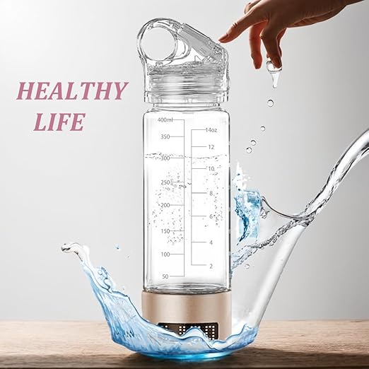 Hydrogen Water Bottle Generator Portable Glass Health Cup Hydrogen Rich Water Ion Machine, Hydrogen Water Machine Improve Water for Home, Office, Travel, Hiking, Camping, Daily Drinking-Rosegold