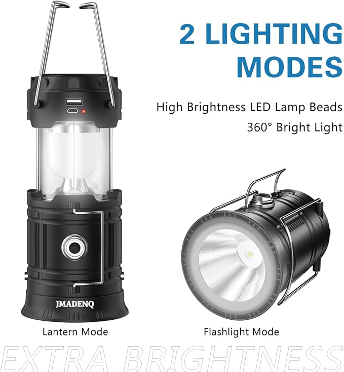 2026 Upadte Solar Lantern Flashlights Charging for Phone, USB Rechargeable Led Camping Lantern, Collapsible & Portable for Emergency, Hurricanes, Power Outage, Storm (2 Pack)
