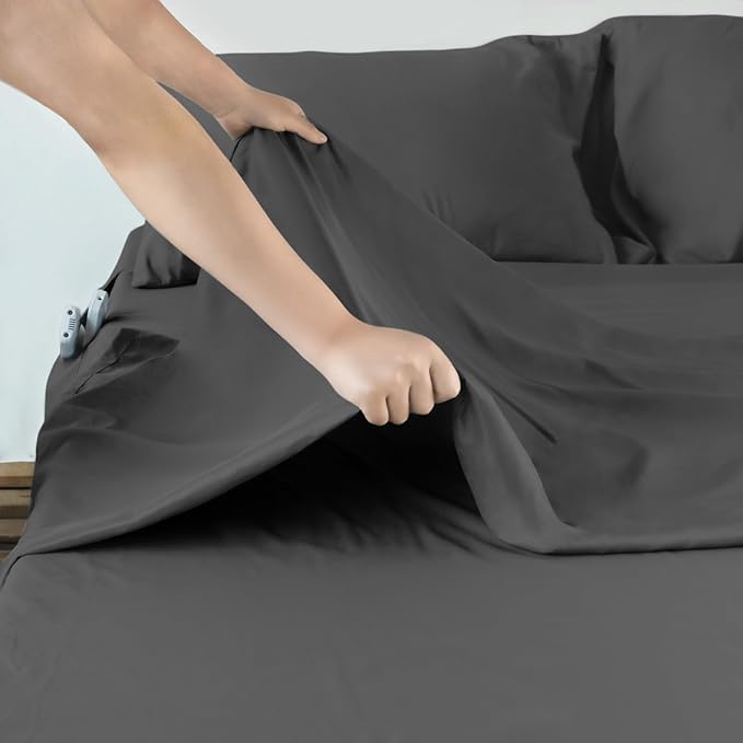Moonsea Deep Pocket King Sheet Set - King Size Sheets Set for Air Mattress - 4 Piece King Bedding Set Fade Resistant Fits 16in to 24in Pillow Top Air Bed Mattress - Black