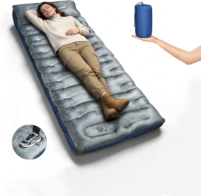 Camping Sleeping Pad, 6in Velvet Inflatable Camping Mat, Insulated Camping Mattress Built-in Foot Pump Compact Sleeping Pad for Camping Ultralight Self Inflating Camping Pad for Hiking Car Camp Gear