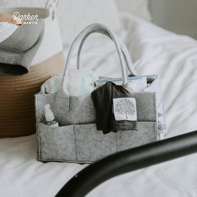 Parker Baby Co. Diaper Caddy - Nursery Storage Bin and Car Organizer for Diapers and Baby Wipes - Gray, Large