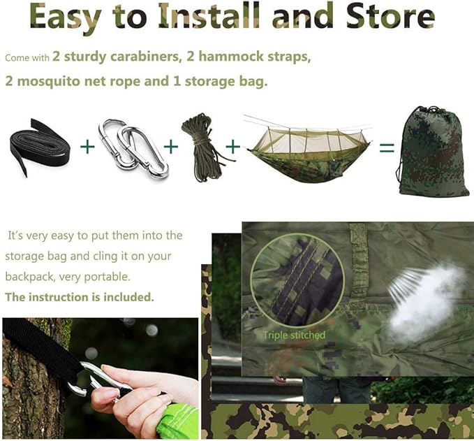 KEPEAK Camping Hammock with Net Netting, Single & Double Tree Hammock Net, Lightweight Nylon Portable Hammock for Backpacking, Camping, Travel, Beach, Yard Multi Color