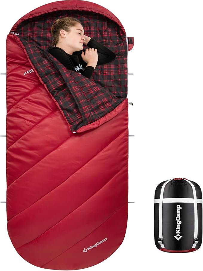 KingCamp Sleeping Bag for Adults, Cold Weather & Warm Extra Wide Big & Tall XL Portable Waterproof Flannel Sleeping Bags, Essentials Gear Accessories for Camping Backpacking Hiking Indoor & Outdoor