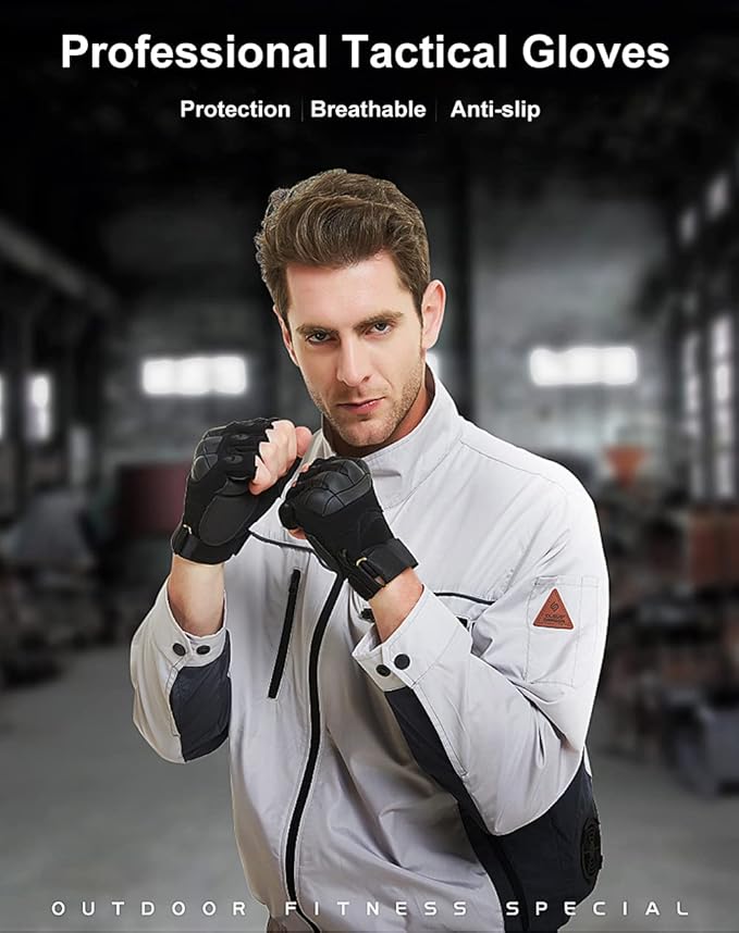 SUJAYU Outdoor Fingerless Gloves for Men - Driving, Hiking, Biking & Motorcycle Gloves
