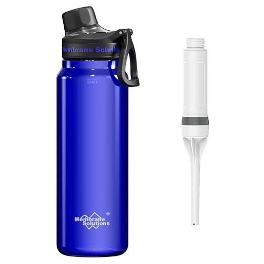 Filtered Water Bottle, Membrane Solutions C3 Water Bottle Filter with Replaceable ACFX2 Filter Cartridge, Portable Water Filter 36oz BPA-Free for Travel, Hiking & Camping Drinking use(Blue)