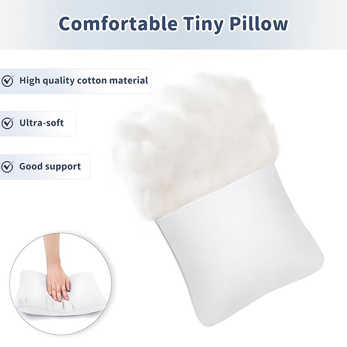 Pro Goleem Small Pillow 11"x7"x2.5" for Kids and Baby Sleeping with Name Tag Mini Tiny Pillow for Camping and Chair Car Air Nap Neck Lumbar Knee Rest Pillows, White