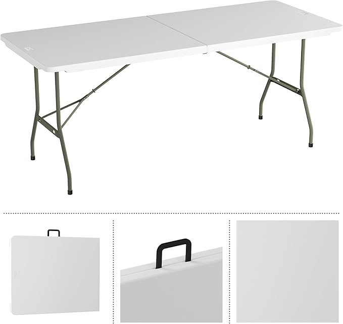Lavish Home Portable Folding Tables - Lightweight Portable Folding Desk - 6-Foot-Long Plastic Table for Camping, Playing Cards, Parties, and Dining (Single/White)