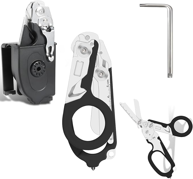 6-in-1 trauma shears - emergency responders, outdoor emergencies, medical staff, and outdoor camping, Gift box packaging with scissors storage K sheaths (Black)