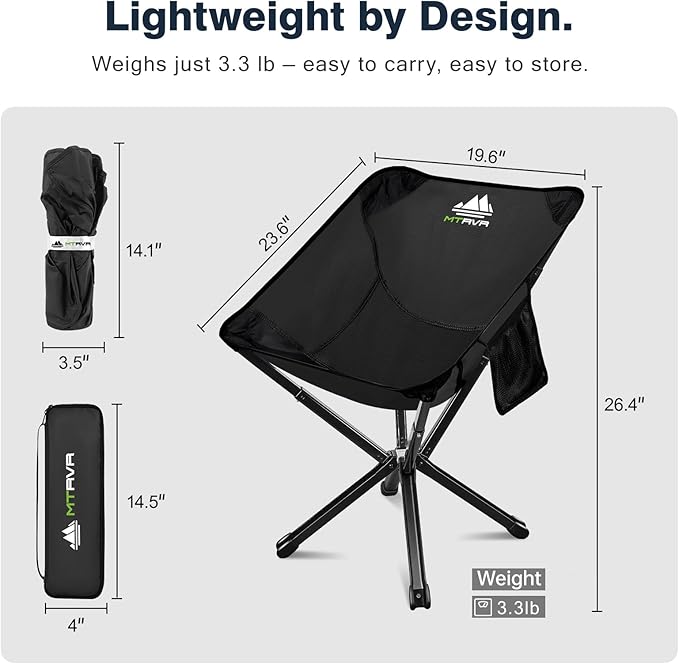 MTRVR Lightweight Folding Camping Chair — Compact One-Piece Design, Quick Setup, Stable Aluminum Frame, Portable Chair for Travel, Hiking & Short Outdoor Breaks