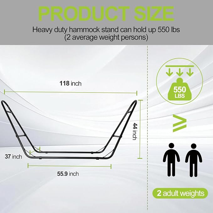 Double Heavy Duty Steel Hammock Stand Only, 550 Pound Capacity, Portable, Easy Assembly, Adjustable for Indoor, Yard, Camping, or Outdoor, Patio LBS(Black)