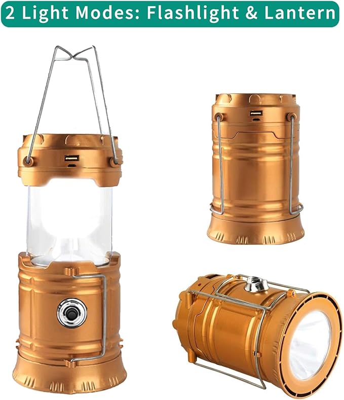 Censinda LED Camping Lantern, Solar and Rechargeable Lantern Flashlight Collapsible and Portable Light for Daily/Camp/Hiking/Night Fishing/Emergency/Hurricanes/Storm(1 Pack)