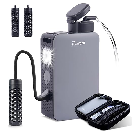 Nawaza Portable Electric Water Filter - 0.01 Micron Outdoor Camping Water Purifier for Hiking, Camping Water Filtration System Survival,Travel and Emergency (Grey)