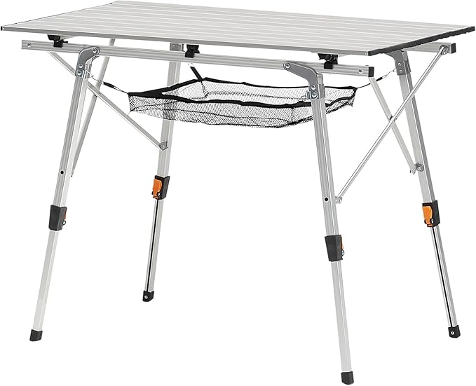 VEVOR Folding Camping Table, Portable Roll Up Side Tables, Lightweight Aluminum Beach Table for Outdoor BBQ Tailgating Picnic, Travel (35 inch-Silver)