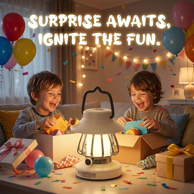Kids Lantern with 3 Color Dimmable & USB-C Charging, Boys Night Light for Bedroom, Indoor Outdoor Adventures & Emergency Use Toddler Flashlight Camping Essentials for Kids (White)