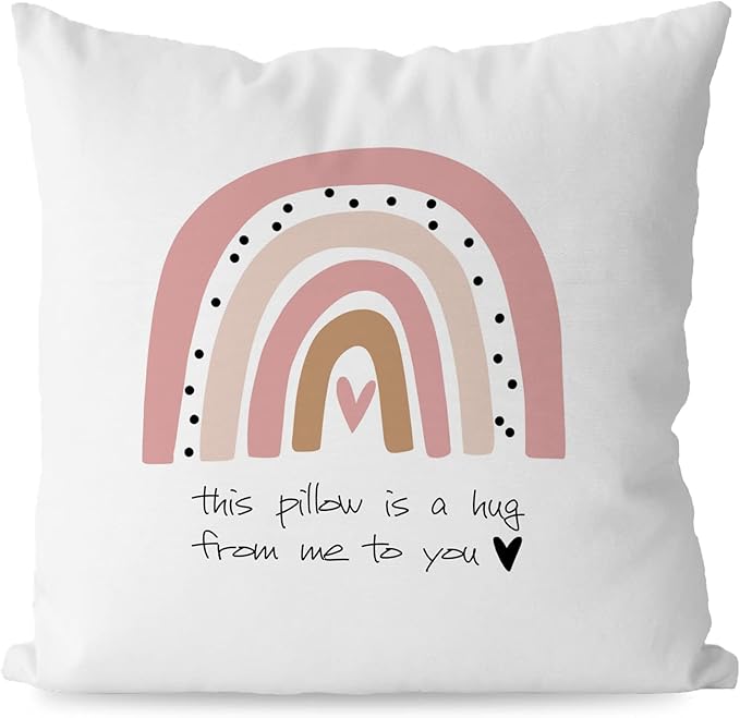 KEUSPI Pink Boho Rainbow This Pillow is a Hug from Me to You Decor Pillowcase Throw Pillow Cover 18x18 Inch,Pink Boho Rainbow Home Decor Decorations Pillow Cover,Gifts for Long Distance Relationship