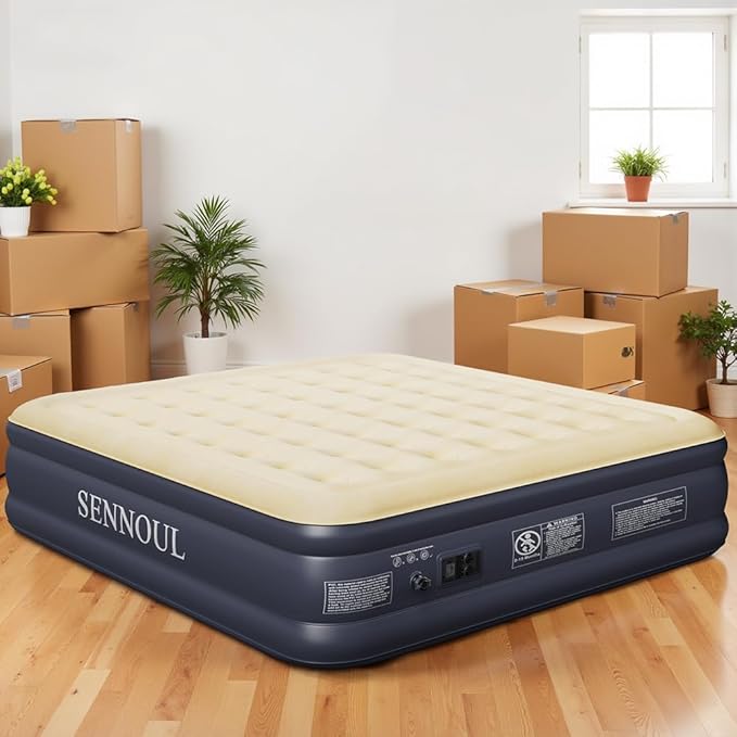 SENNOUL King Size Air Mattress with Built in Pump - Upgraded Blow Up Bed, 2 Mins Quick Self Inflatable/Deflation, 18"/750lbs Max, Strong Support,No Leakage,No Odor,for Home,Guests,Camping,Travel