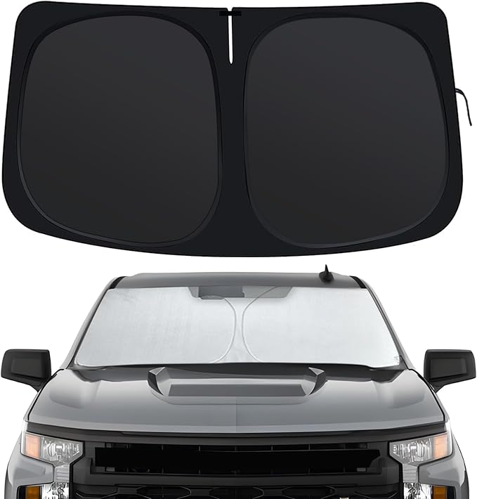 Side Window Sunshades for Chevrolet Silverado 1500 2014-2025, Front Window Shades Custom Fit for Chevy Accessories, Foldable Car Sun Shield with Steering Wheel Sunshade to Block UV Keep Car Cool