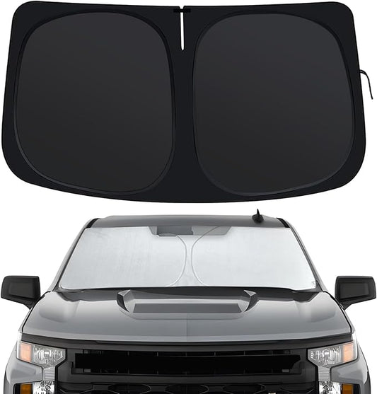 Side Window Sunshades for Chevrolet Silverado 1500 2014-2025, Front Window Shades Custom Fit for Chevy Accessories, Foldable Car Sun Shield with Steering Wheel Sunshade to Block UV Keep Car Cool