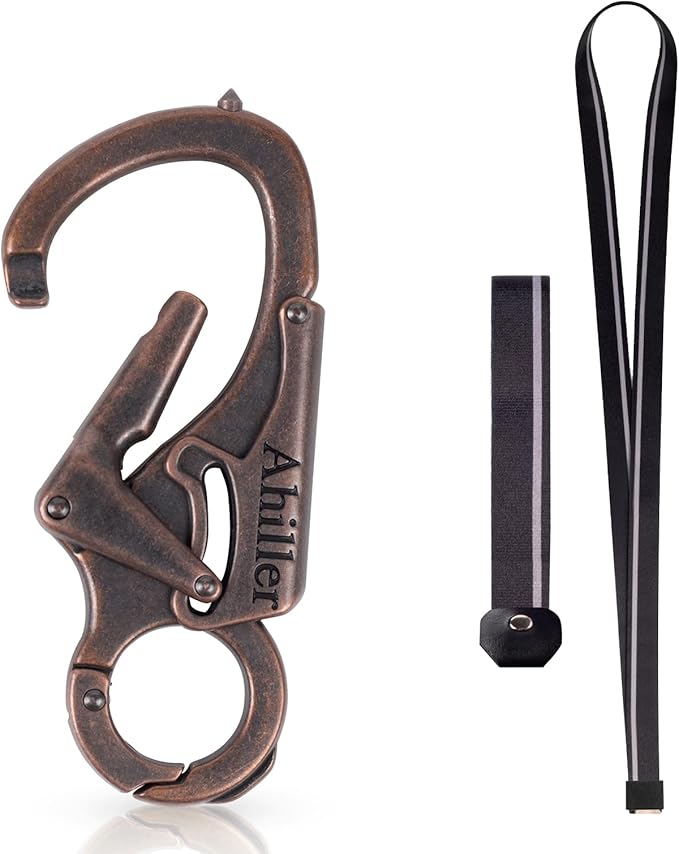 Ahiller Carabiner Keychain Clip, Double Lock Designed - Tungsten Steel Tip, Multifounction Tools for Camping, Hiking, Fishing, Outdoor Survival