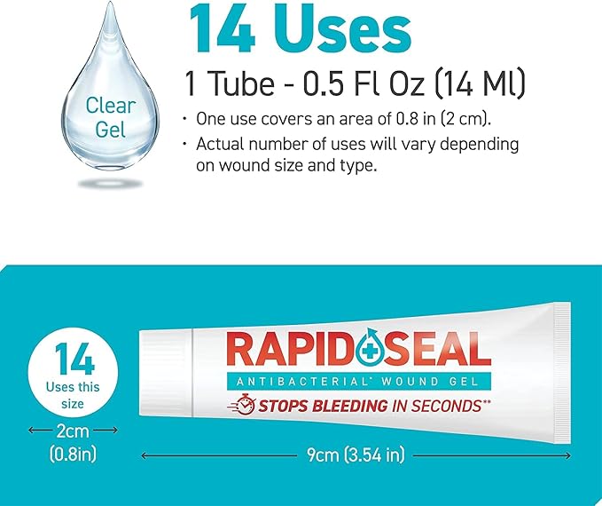 Rapid-Seal Wound Gel (1 Tube) | Stops Bleeding in Seconds | Ideal for Cuts, Scrapes, Razor Nicks for Emergency First Aid Supplies