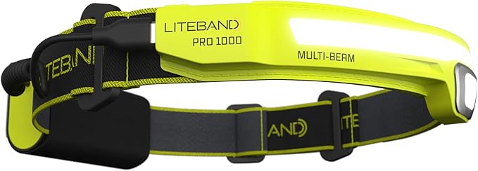 OPTIMAL VENTURES LITEBAND PRO Multi-Beam Rechargeable LED Headlamp, 1000 Lumens, 210° Wide Beam + Focused Spot, Hard Hat Compatible, Professional No-Bounce Fit, IPX5 Weather Resistant, Yellow