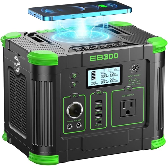 330W Portable Power Station, 288.6Wh Solar Generator with 60W USB-C PD Output, 110V Pure Sine Wave AC Outlet, 5W Wireless Charging, 330W Backup Lithium Battery for Outdoor Camping Travel Hunting