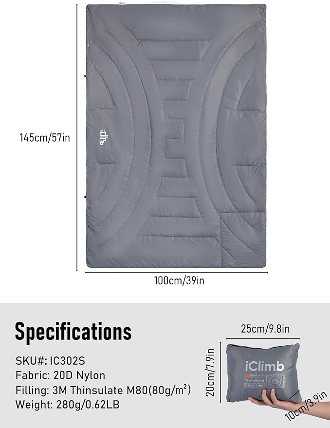 iClimb 3M Thinsulate Insulation Warm Camping Blanket Ultralight Compact