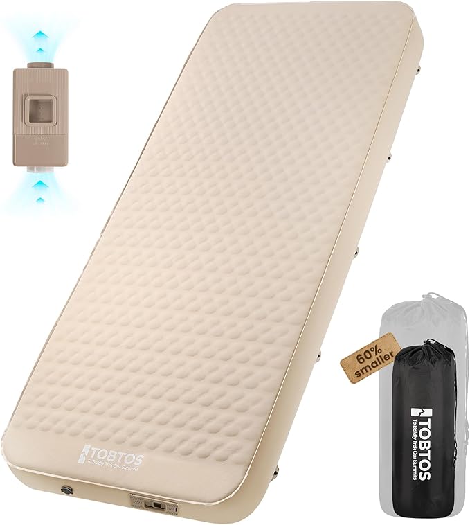 TOBTOS 4" Thick Self Inflating Sleeping Pad with Electric Pump, 60s Inflate Ultra-Compressible Compact Foam Camping Mattress, Insulated Sleeping Mat for Tent, Car, Camping