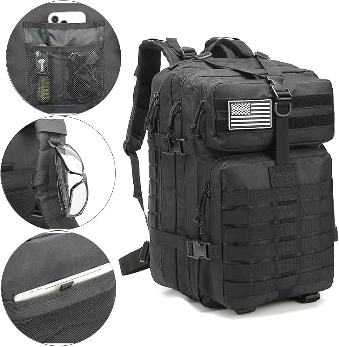 Tactical Backpack for Men, 45L Military Gym Backpacks, Large 3-Day Assault Pack Bug Out Bag MOLLE Daypack for Rucking Fishing Camping (Dark blue)