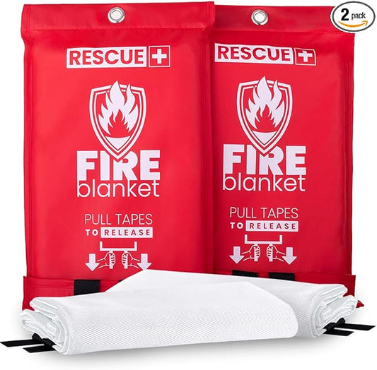 Rescue+ Emergency Fire Blankets – 2 Pack, 40” x 40” Fiberglass Flame Retardant Safety Blanket for Home, Kitchen, Workplace, Travel, Camping, and Car Emergencies