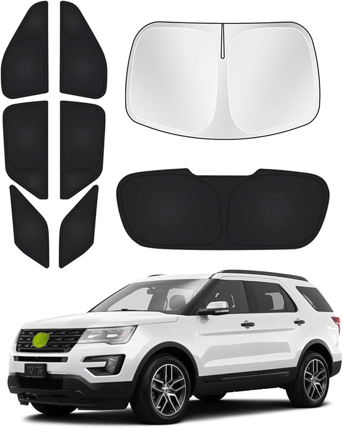 Canvcle Windshield Sun Shade for Ford Explorer 2020-2025 2026 Side Rear Window Shade Privacy Cover Window Sun Visor Blocker Keep Vehicle Cool Black 8PCS
