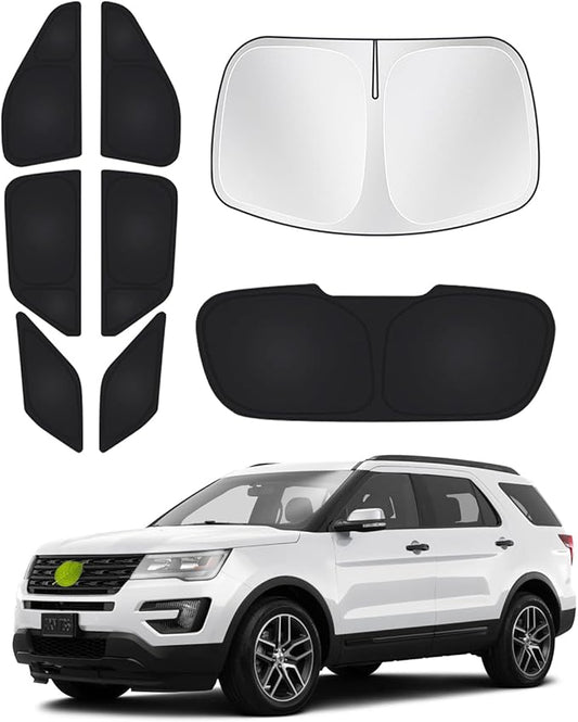 Canvcle Windshield Sun Shade for Ford Explorer 2020-2025 2026 Side Rear Window Shade Privacy Cover Window Sun Visor Blocker Keep Vehicle Cool Black 8PCS