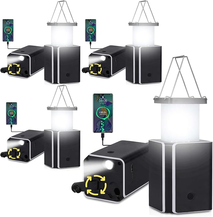 4Pack Solar LED Rechargeable Emergency Camping Lantern,White Solar Rechargeable,Rechargeable Type C,Emergency Lights Hand-Crank Power Generation,Phone Power Supply Function,flashlights