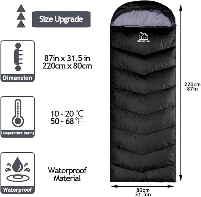 XL Size Upgraded Version of Camping Sleeping Bag 4 Seasons Warm and Cool, Lighter Weight, Adults and Children Can Use Waterproof Camping Bag, Travel and Outdoor Activities