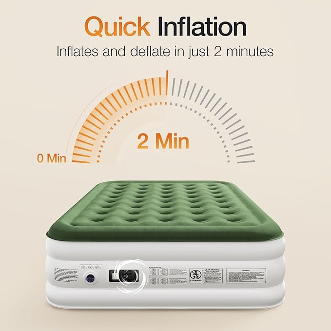 Zearna Air Mattress Queen with Built in Pump, Inflatable Mattress Blow Up Mattress 16 Raised Comfort,Upgraded Surface Portable Bed, Air Bed for Home, Guest, Camping, Colchone Inflable, 650 lbs