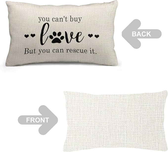 ITFRO Nice Dog Lover Gift to Sister Paw Prints You Cant Buy Love But You Can Rescue It Burlap Cream Throw Pillow Case Cushion Cover Couch Sofa Decorative Rectangle 12x20 Inches (Love)