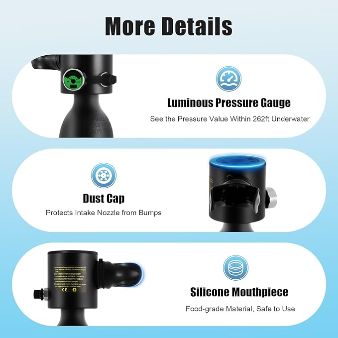 Mini Scuba Tank, 0.9Qt Portable Oxygen Tank with Carrying Strap for 15-20 Mins Underwater, 3000PSI Breath Lung Tank Portable Diving Gear for Diving, Emergency Rescue, Underwater Exploration