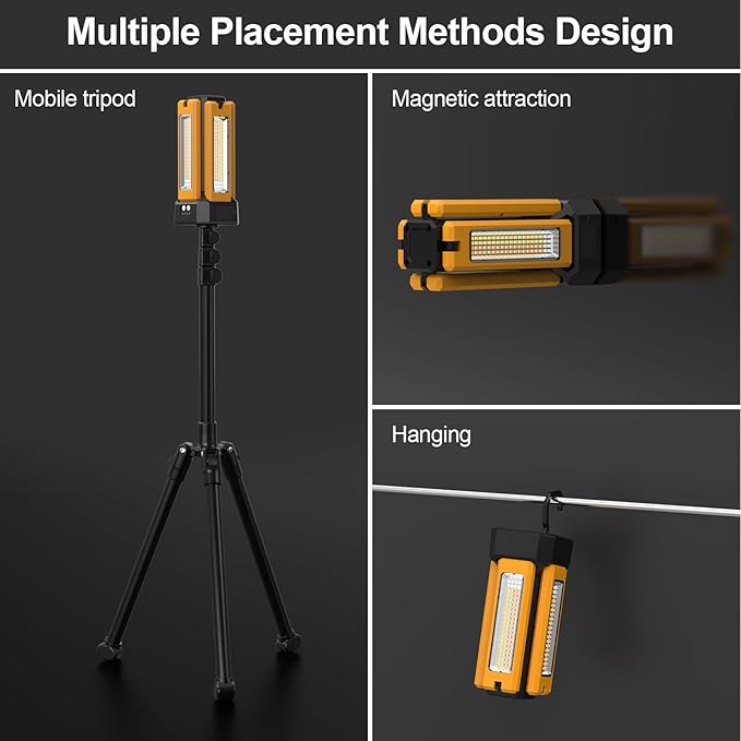 13200mAh Rechargeable Solar Work Light with Folding Stand and Carrying Bag, AODOO 8000 Lumen Stepless Dimmable , White/Warm/Nature White/RED(SOS) with Detachable Tripod (Orange(Remote))
