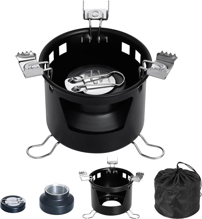 REDCAMP 2 In 1 Mini Alcohol Stove for Backpacking, Ultralight Alcohol Burner with Foldable Stands Brackets, Portable Tiny Spirit Burner for Outdoor Camping Hiking Survival Emergency