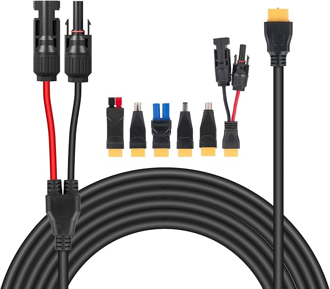 6-in-1 Solar Panel Connector Kit Solar Connector to DC5521 7909 8020 XT60 EC5 Solar Panel Multi Connector Cable Portable Heavy-Duty Weatherproof for RV Power Staion Generator (5ft)