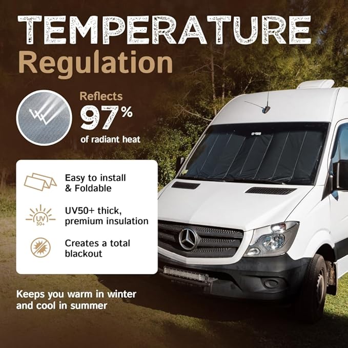 Living in a Bubble Insulated Blackout Windshield Cover for Mercedes Sprinter NCV3 & VS30, 2007-Current. Vanlife Must Have, Van Life Accessories & Essentials