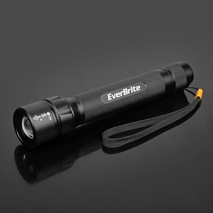 EverBrite Ultra Bright Tactical Flashlight, 600 Lumen Zoomable Adjustable Focus, 4 Light Modes, Heavy-Duty Aluminum Flashlight for Hurricane Supplies Camping, 3C Alkaline Batteries Included