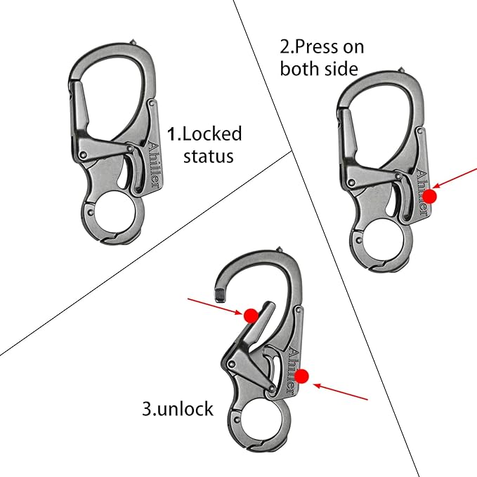 Ahiller Carabiner Keychain Clip, Double Lock Designed - Tungsten Steel Tip, Multifounction Tools for Camping, Hiking, Fishing, Outdoor Survival