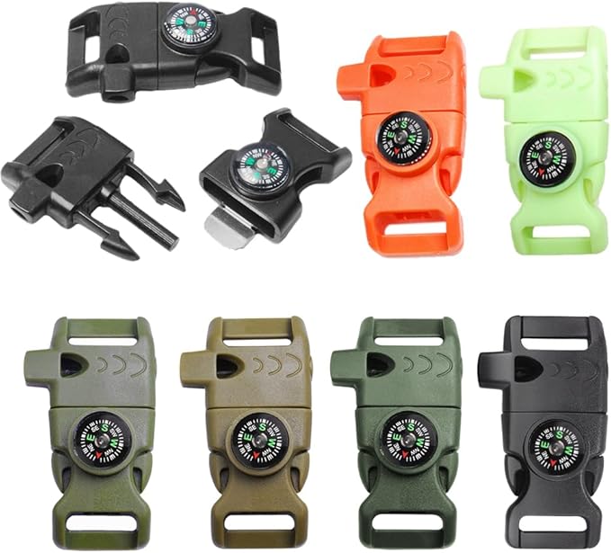 CooBigo 5/8" Compass Whistle Buckle Plastic Paracord Bracelet Outdoor Camping Emergency Survival Travel Kits